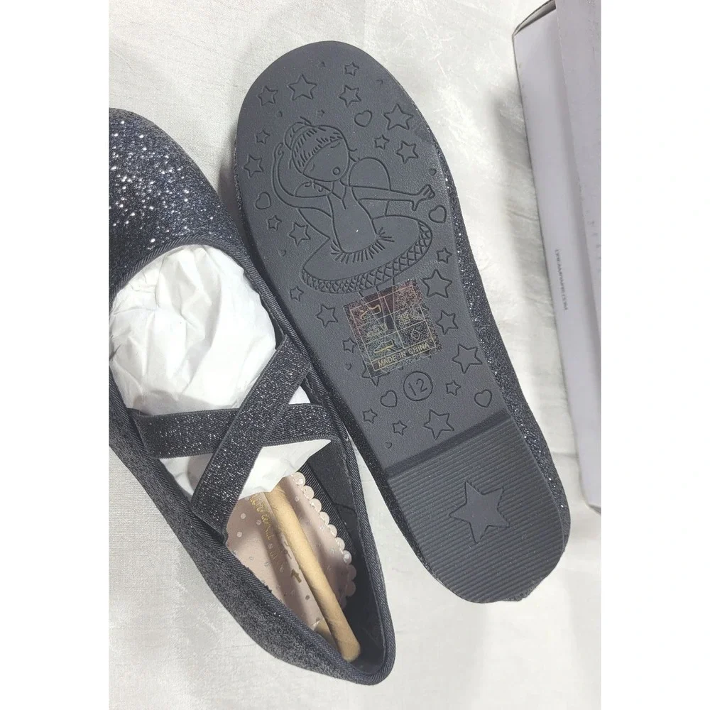 Dream Pairs Girls Ballerina Mary Jane Flat Dress Shoes - Black Sparkle - Sz 12